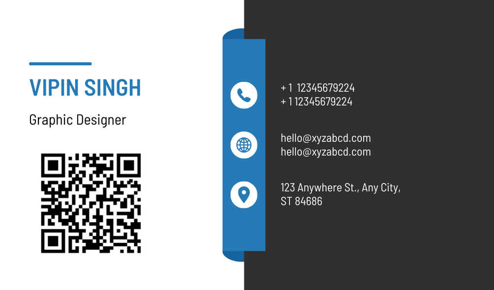 black & white graphic QR designer business card